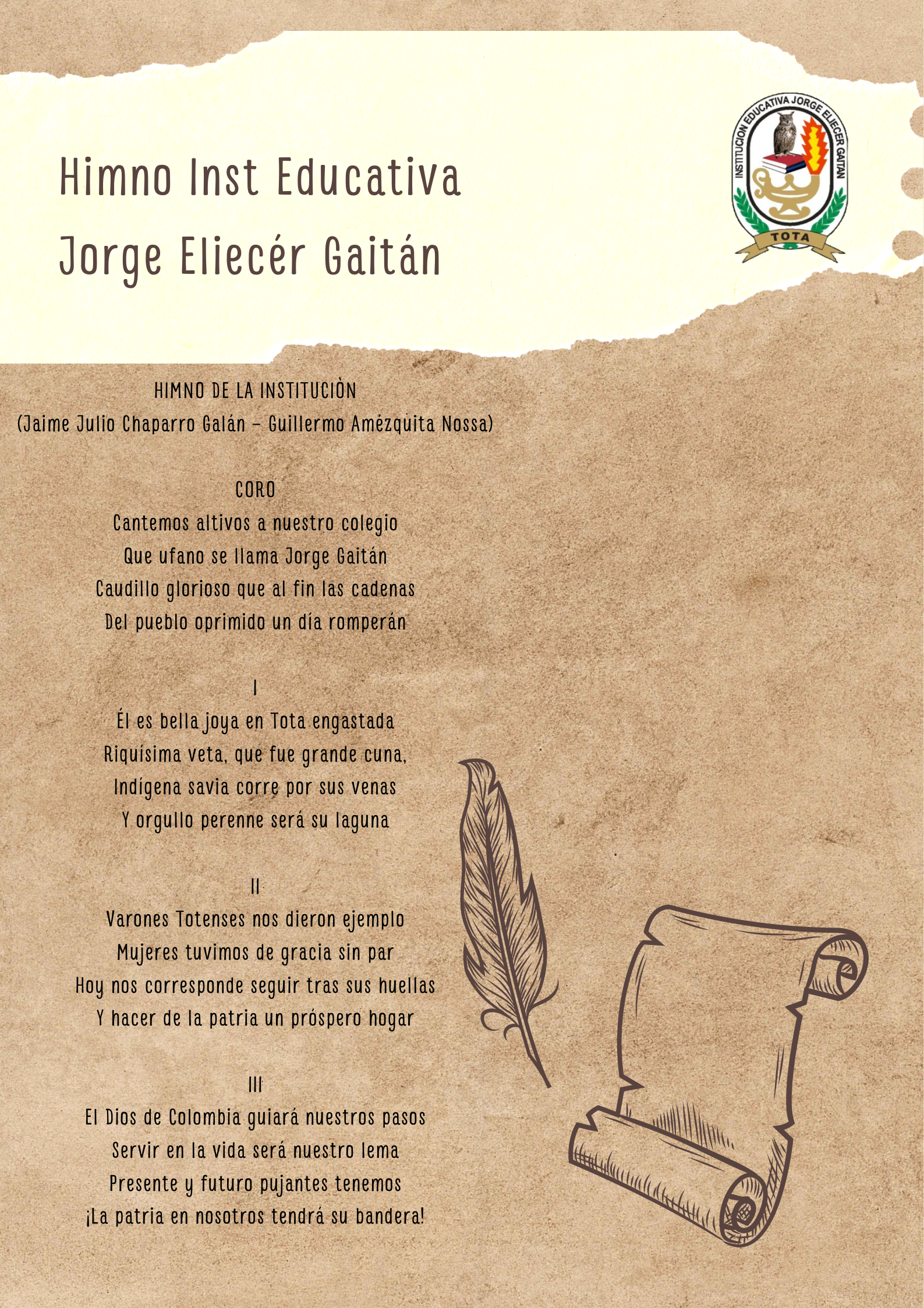 Poster 23 abril Día del idioma español dibujo pluma y pergamino fondo marron (1)